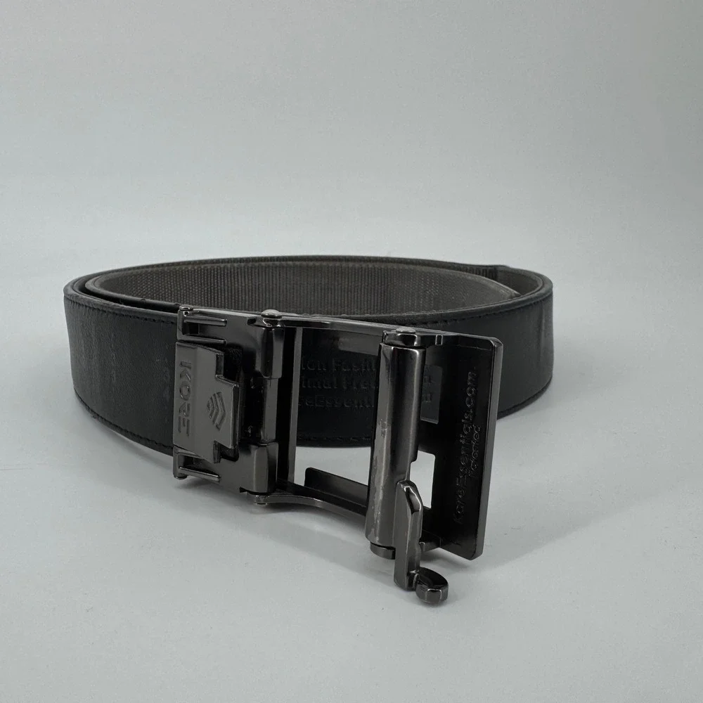 Kore Essentials Mens Ratchet Belt Black Vegan Leather 35 Nylon Gunmetal Buckle